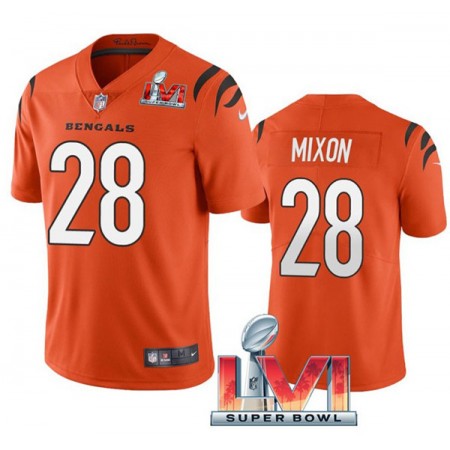Maillot Homme Cincinnati Bengals Joe Mixon 28 2022 Super Bowl LVI Orange Vapor Limited